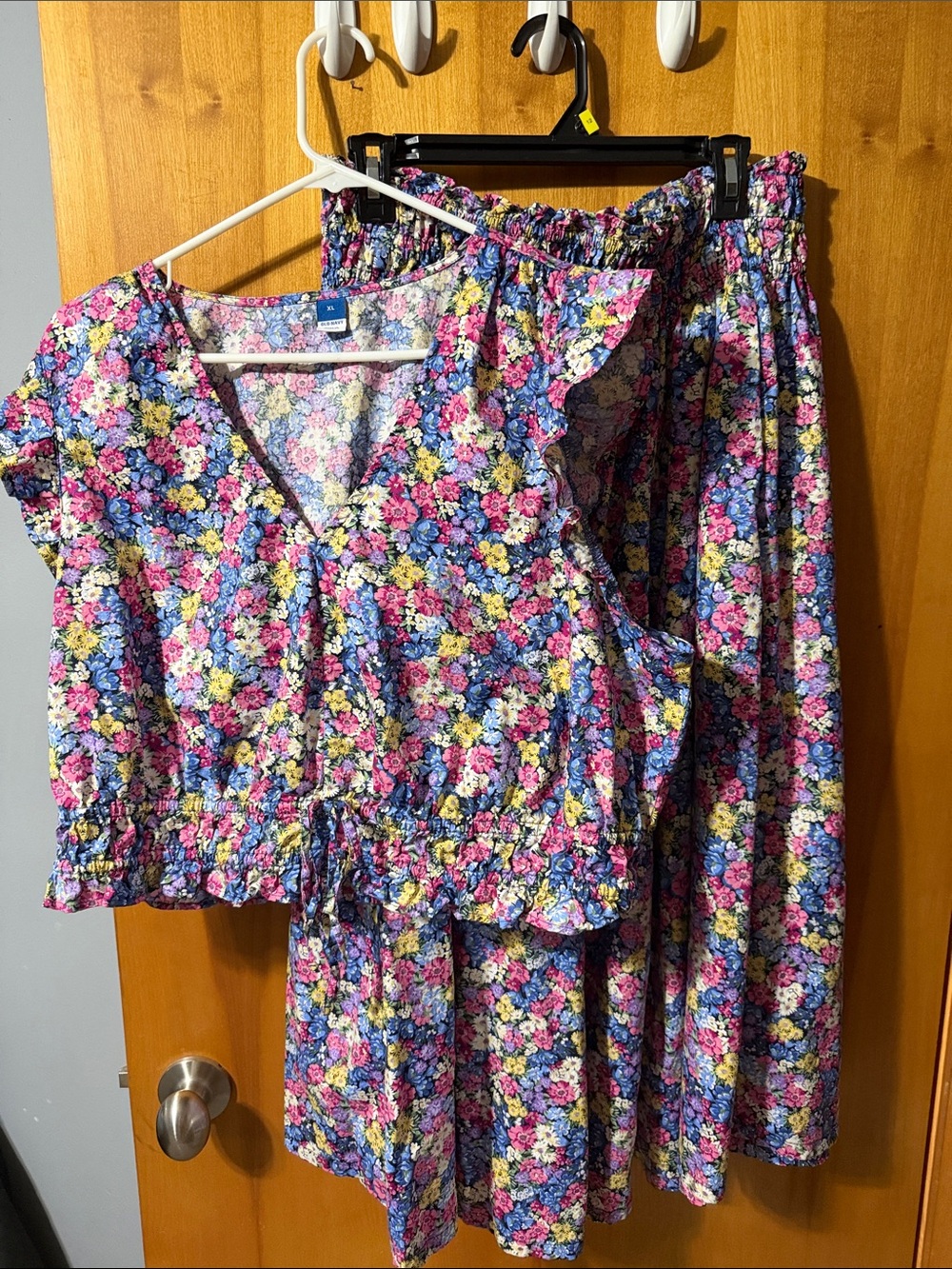 Old Navy Floral Ruffle Crop Top and Skirt Set - Blue, Pink, Yellow